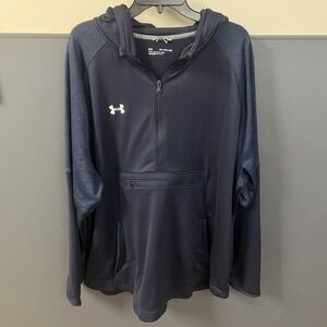 Under Armour 4xl Mens Qualifier Fleece Anorak Hoodie Navy/White 1/2 Zip Pockets